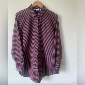 Chico’s Women’s Red&Navy Stripe Long Sleeve Button Down Shirt Size 10